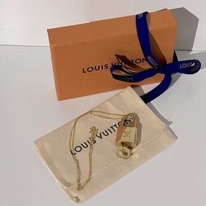 - LV Lock and key on unbranded 14k plated chain comes with box